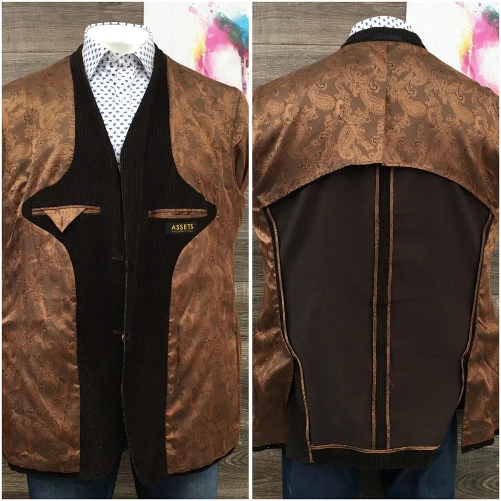 ANDREW FEZZA Mens Corduroy Blazer Sport Coat Casual Jacket Size 46L Classic Suit